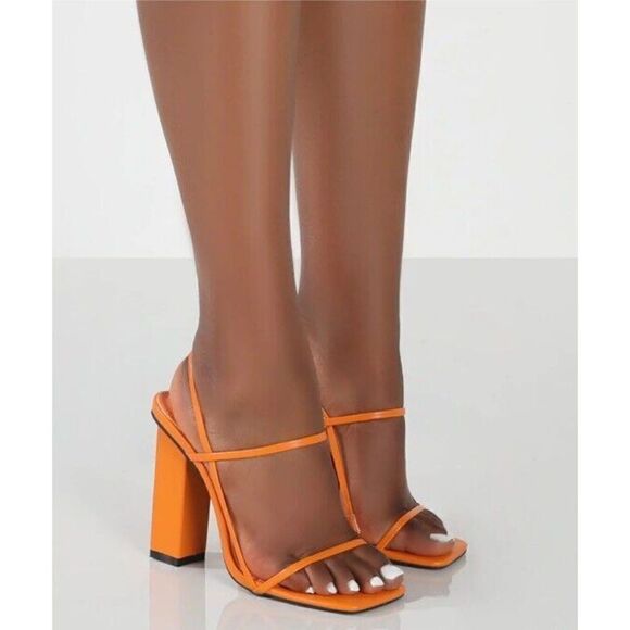 Public Desire Halley PU Strappy Block Heels Square Toe Glam Size 9 Orange - Picture 2 of 10